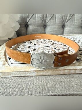 American Heritage Second Amendment Buckle Leather Belt VINTAGE